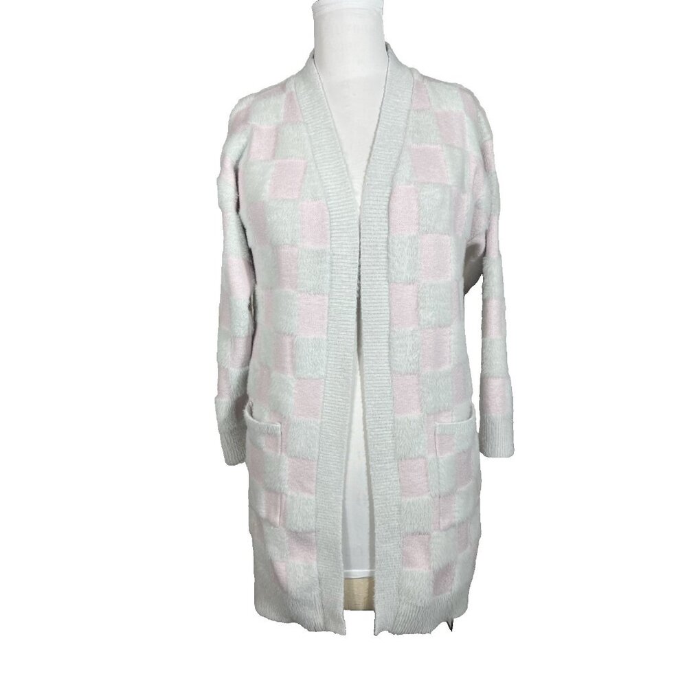 Cardigan Y2K Vibes Skater or Preppy Pink Gray Checkerboard Women's Size‎ medium